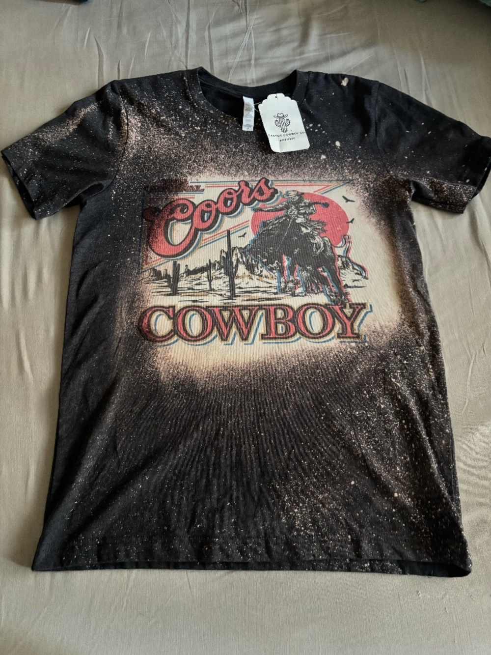 NWT Coors Cowboy Bleached Graphic Tee Black | Western Country Concert Shirt